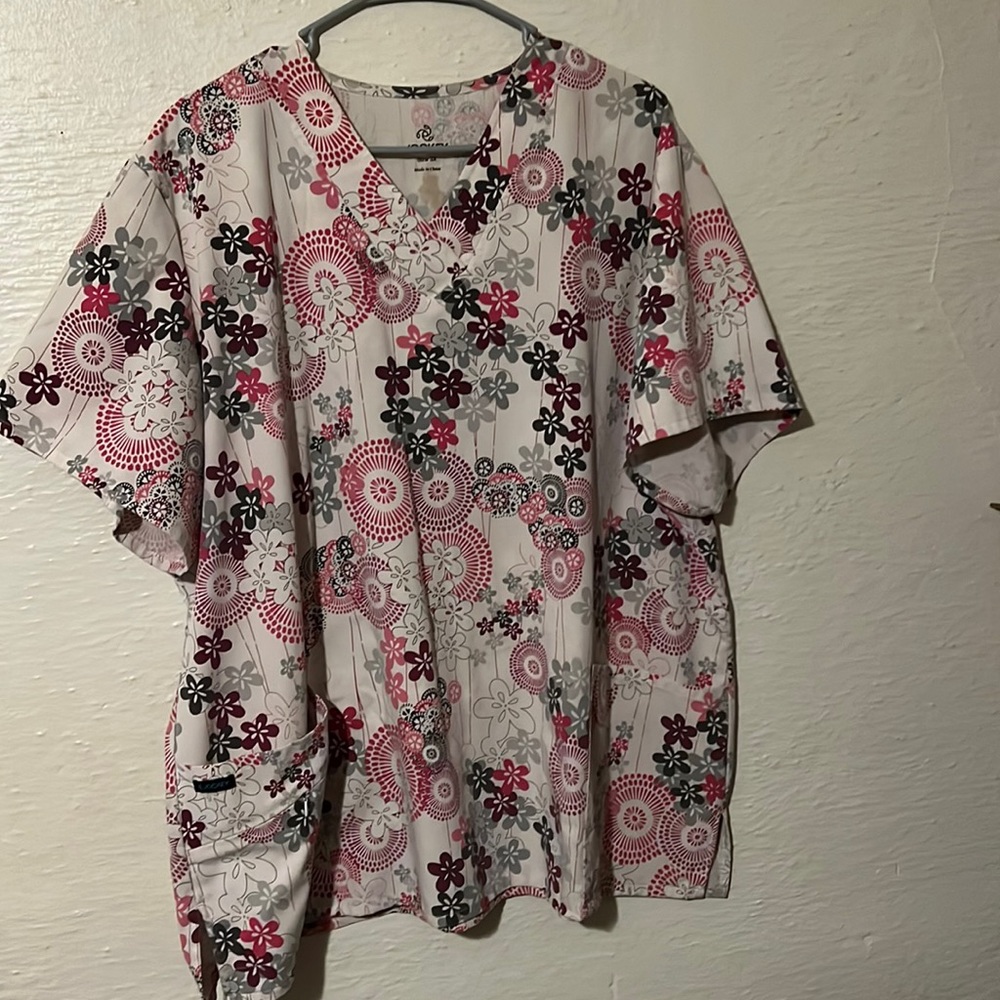 Flower Print Scrub Top